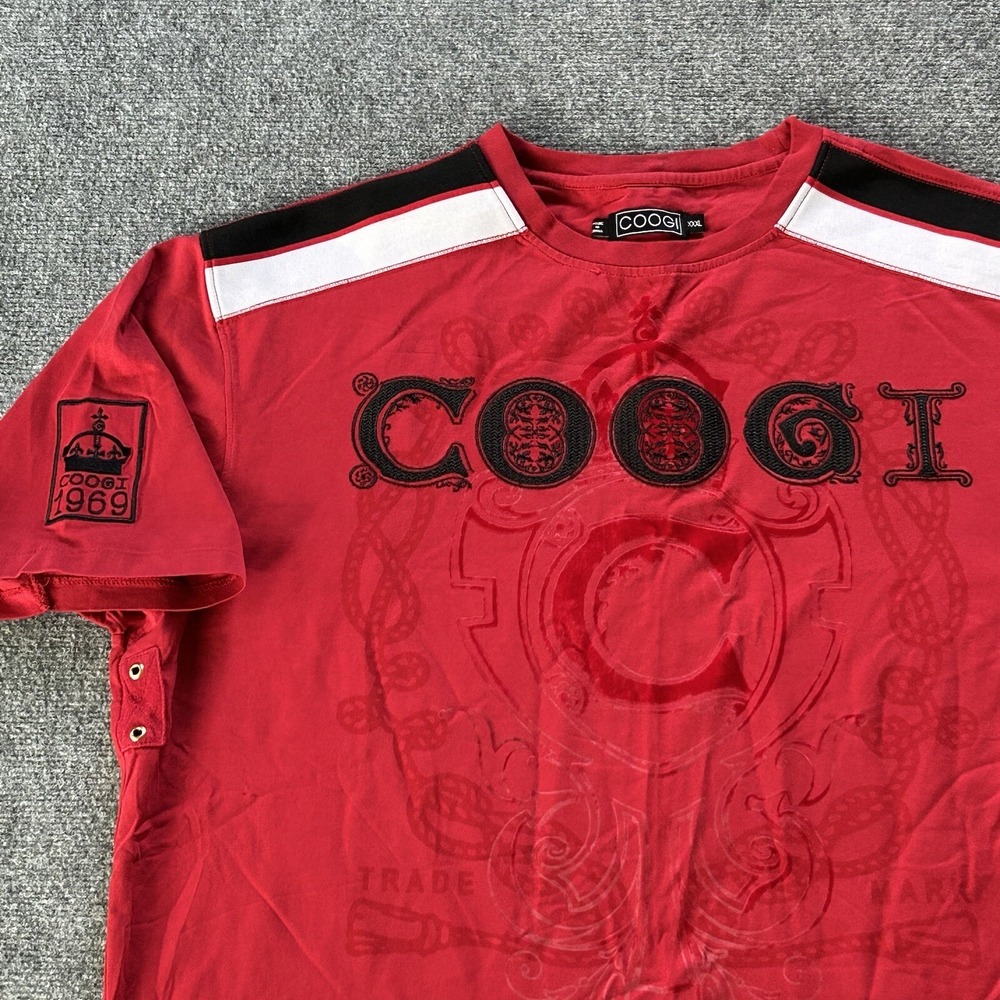 Coogi Shirt Men XXXL Red Velour Embroidered Vintage Y2K T-shirt Baggy 90's